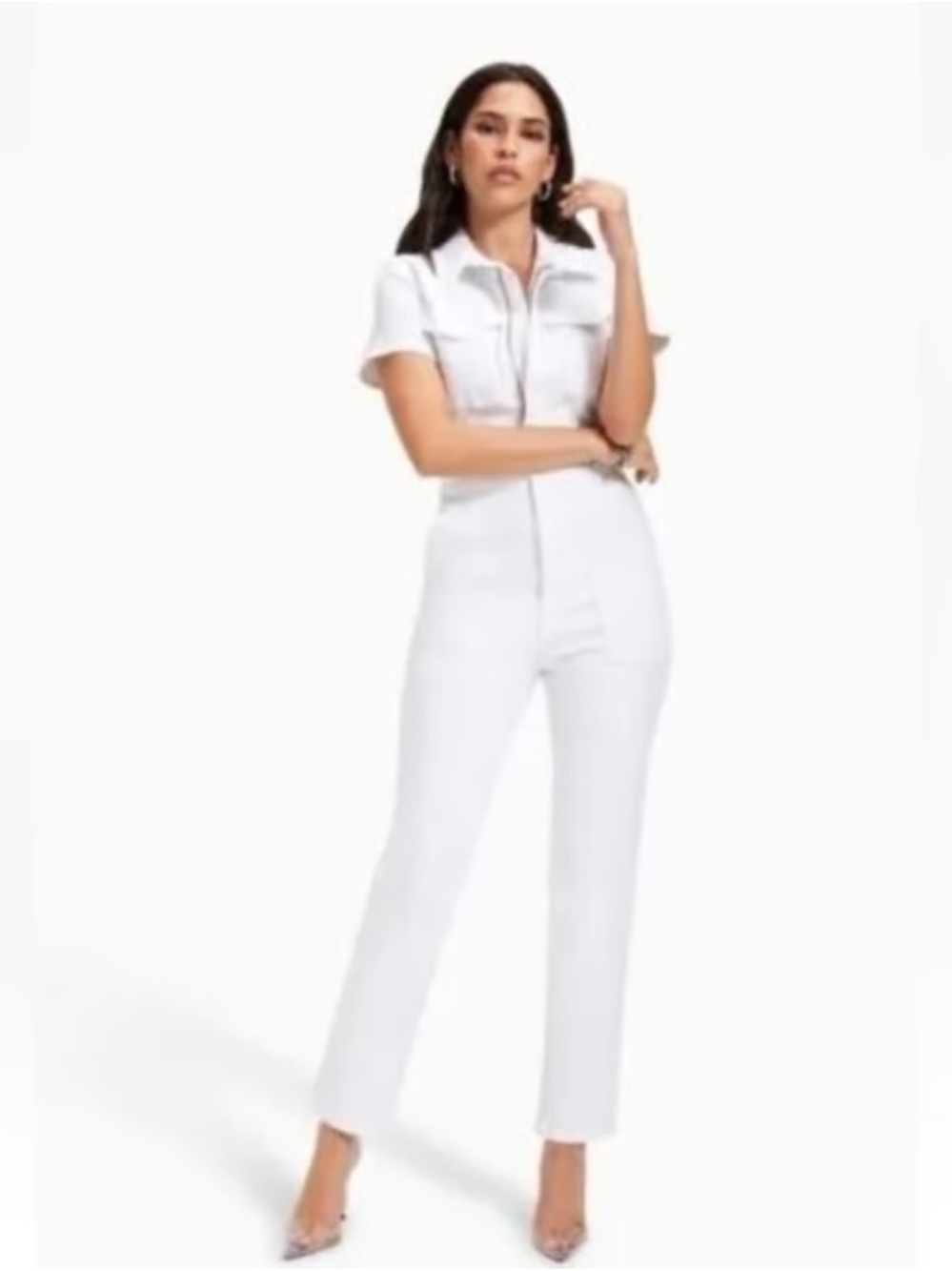 Good American Jumpsuit Zip Front Fitted White XS 
New